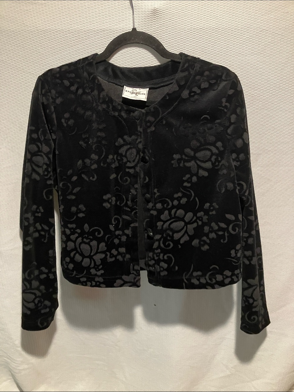 Black Velvet Floral Burnout Button-Front Jacket